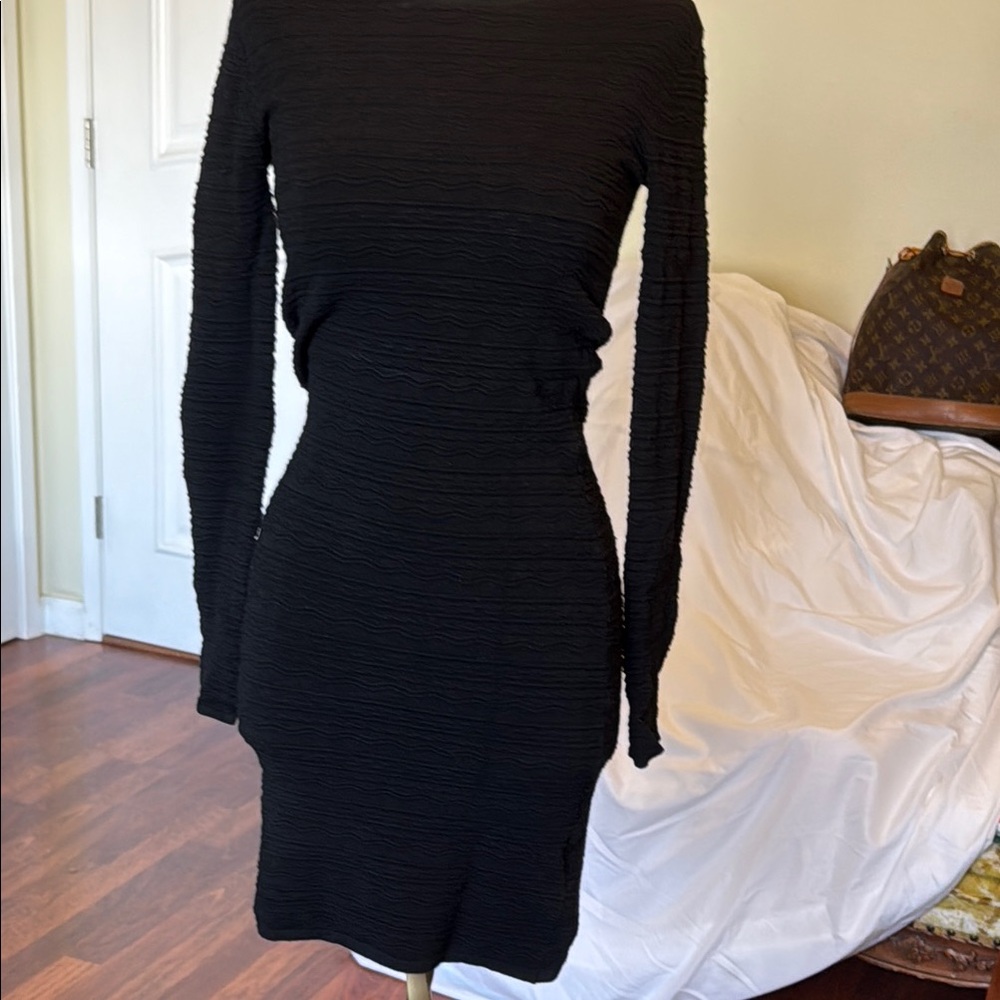 Blue Ruched Long Sleeve Sheath Dress